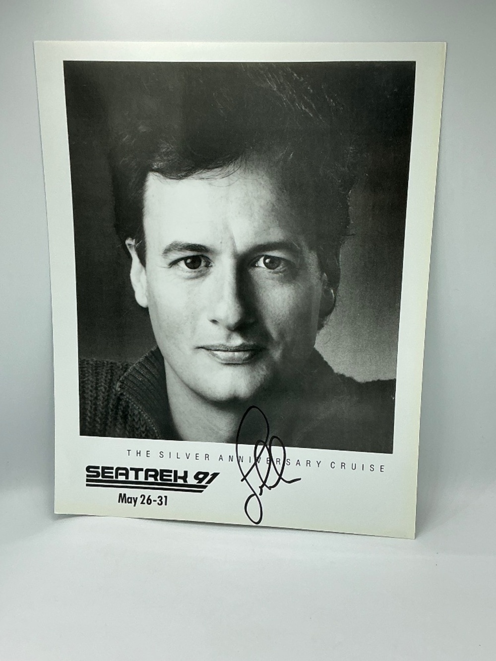 Star Trek Autographed John de Lancie Signed Q SeaTrek 91 8x10 Photo B&W Sci Fi